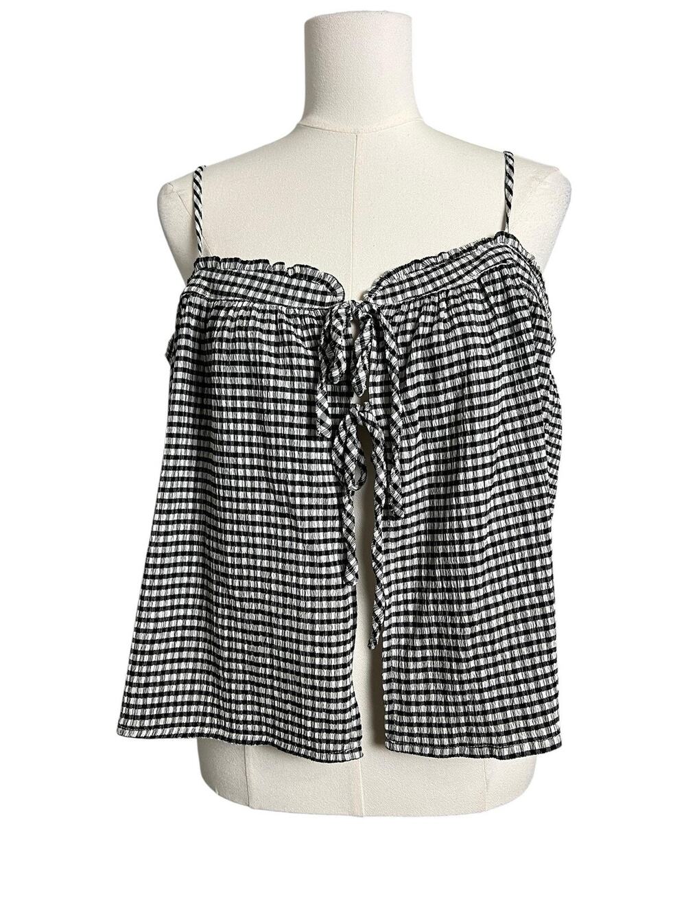 The Frolic Swim Womens 6 Black Gingham Ruffle Tie Front Spaghetti Strap Cover Up